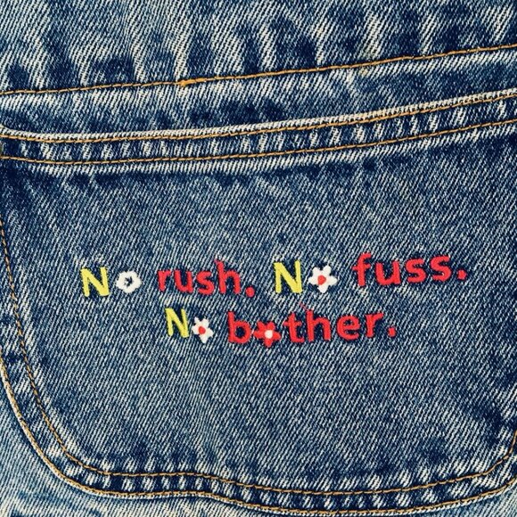 Disney Vtg 90s Pooh M Denim Jean Bib Overalls Embroidered Distressed - Picture 3 of 8